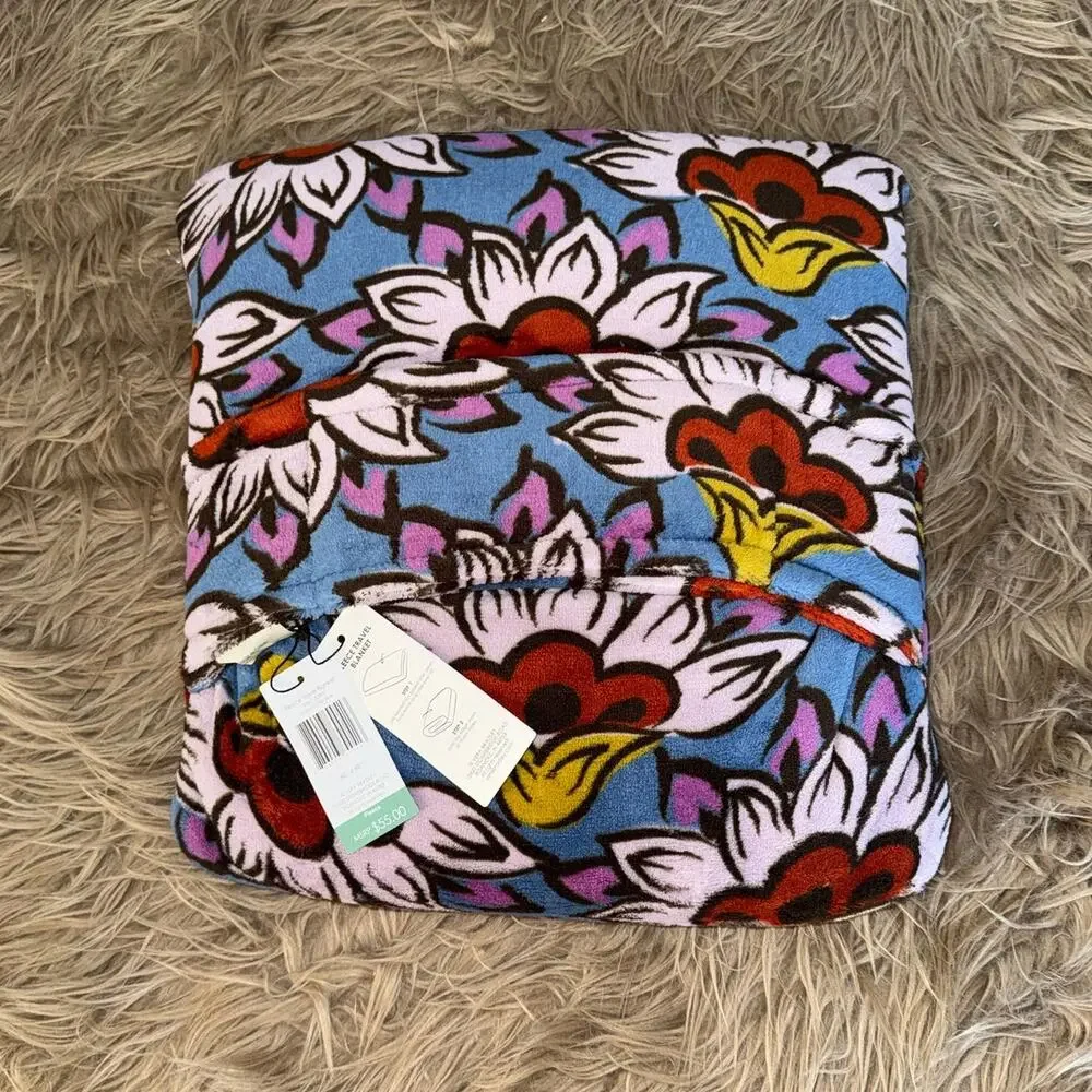 New Vera Bradley Fleece Travel Blanket Scaevola Fan Blue O/S